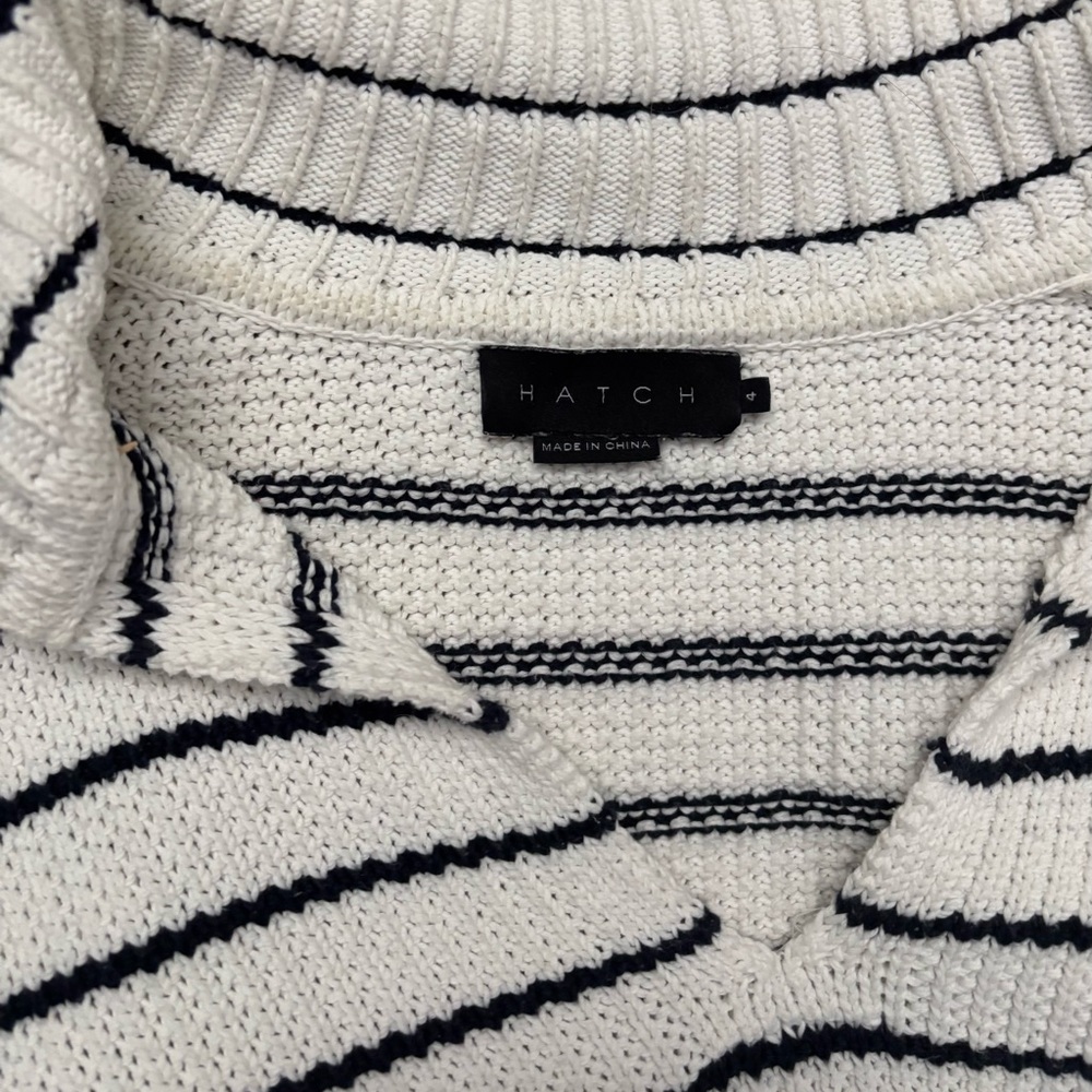 Hatch Women's V-Neck Sweater in Cream and Navy Stripes